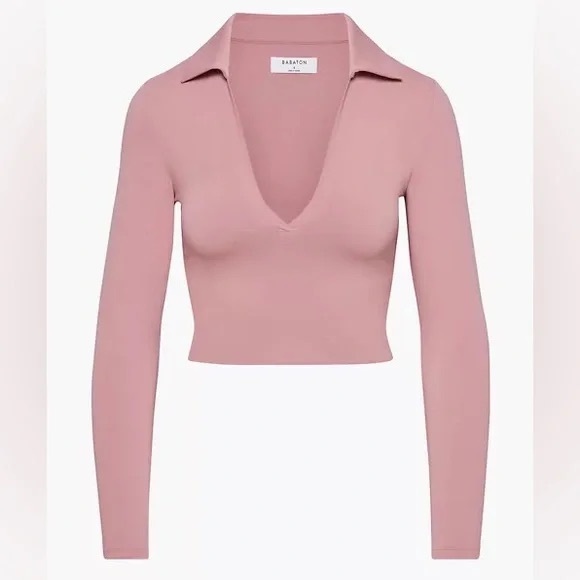 Aritzia Tops - Aritzia Babaton Contour Long Sleeve Polo Crop Top Ashy Pink Sz XS